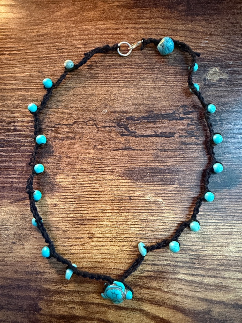 Handmade Black Cord Necklace with Turquoise Beads